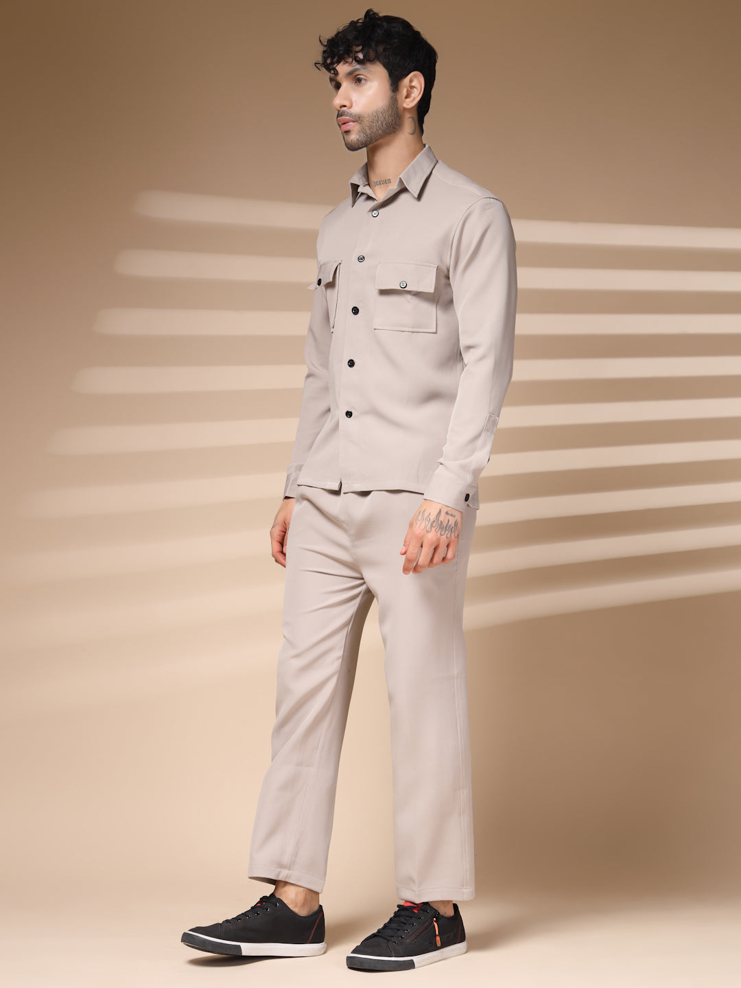 The Beige Buttoned Co-ord – Tailored by Italian Layers®